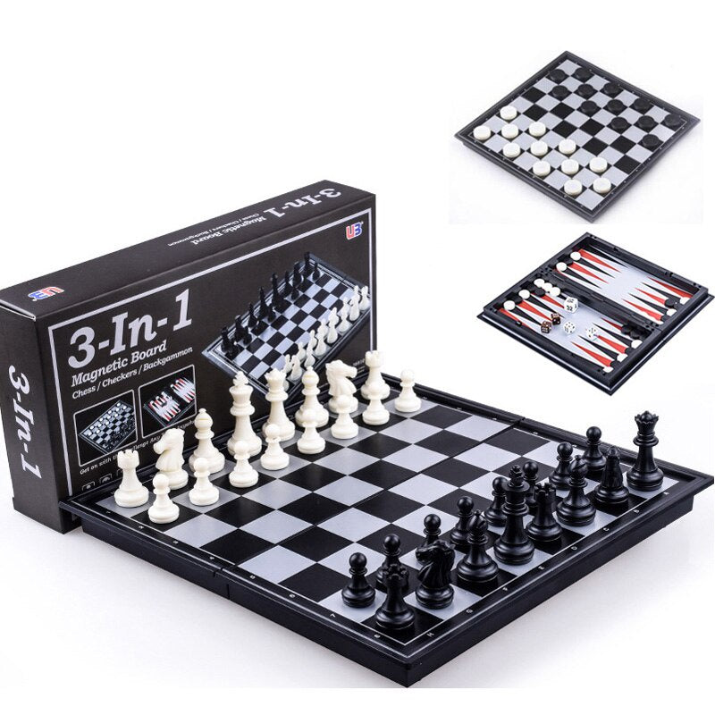 3 IN 1 10" MAGNETIC CHESS / CHECKERS / BACKGAMMON