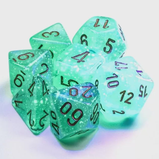 CHESSEX 7 DICE SET | BOREALIS LUMINARY LIGHT GREEN / GOLD