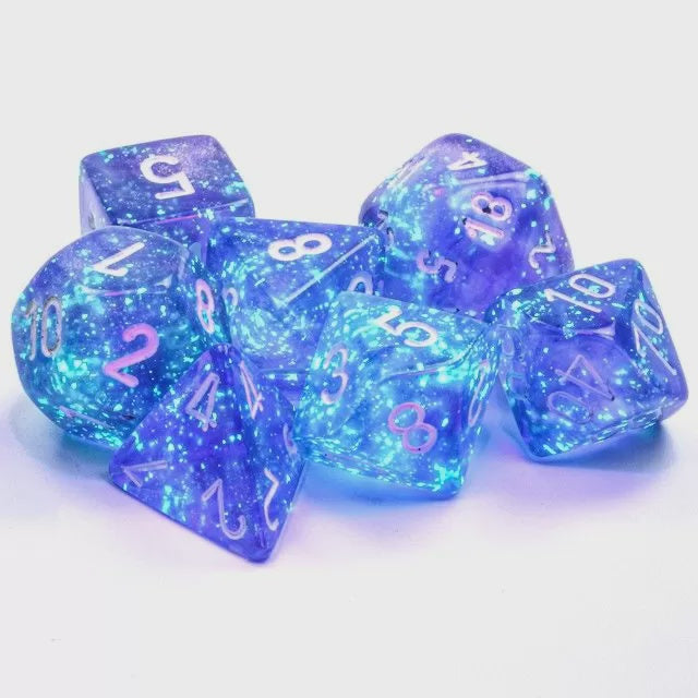 CHESSEX 7 DICE SET | BOREALIS LUMINARY PURPLE / WHITE