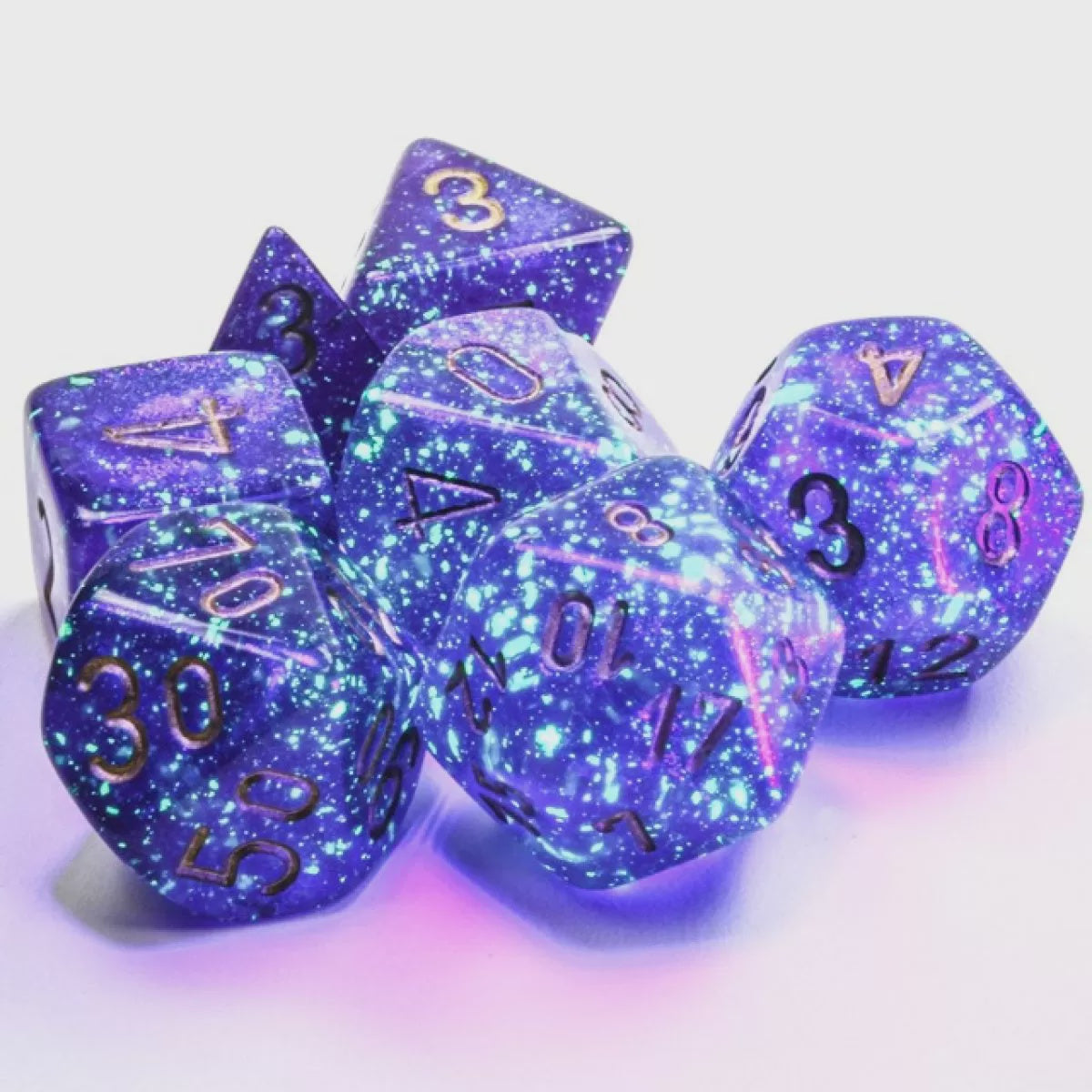 CHESSEX 7 DICE SET | BOREALIS LUMINARY ROYAL PURPLE / GOLD