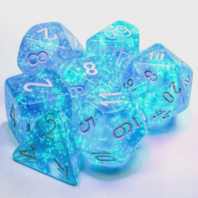 CHESSEX 7 DICE SET |  BOREALIS LUMINARY SKY BLUE / WHITE