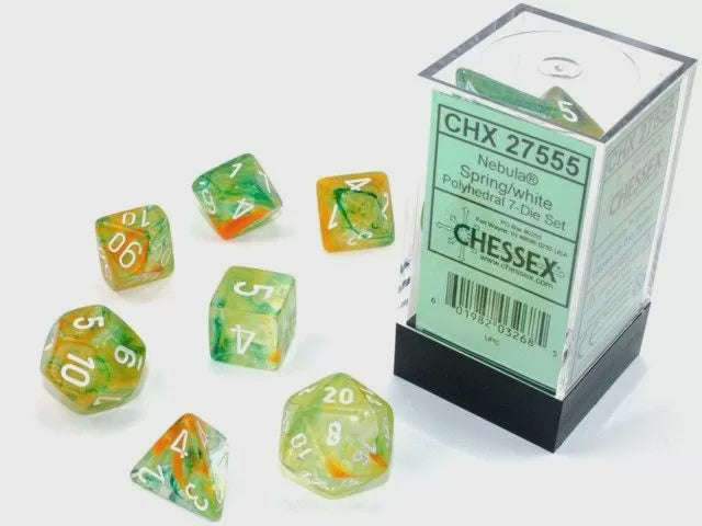 CHESSEX 7 DICE SET | NEBULA LUMINARY SPRING / WHITE