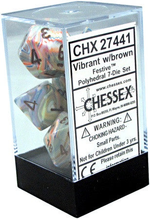 CHESSEX 7 DIE SET |  FESTIVE VIBRANT + BROWN