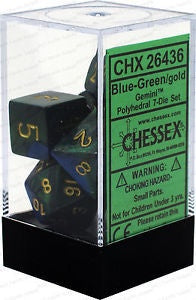 CHESSEX 7 DIE SET | GEMINI BLUE GREEN + GOLD