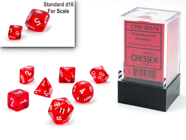 CHESSEX 7 DIE SET MINI | TRANSLUCENT RED + WHITE