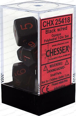 CHESSEX 7 DIE SET | OPAQUE BLACK + RED