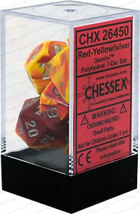 CHESSEX 7 DIE SET | RED YELLOW + SILVER