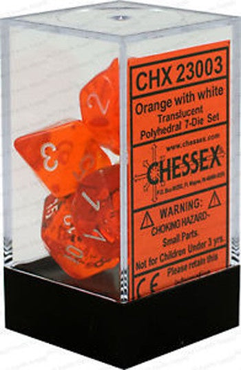 CHESSEX 7 DIE SET | TRANSLUCENT ORANGE + WHITE