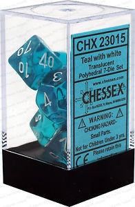 CHESSEX 7 DIE SET | TRANSLUCENT TEAL + WHITE