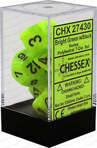 CHESSEX 7 DIE SET | VORTEX GREEN + BLACK