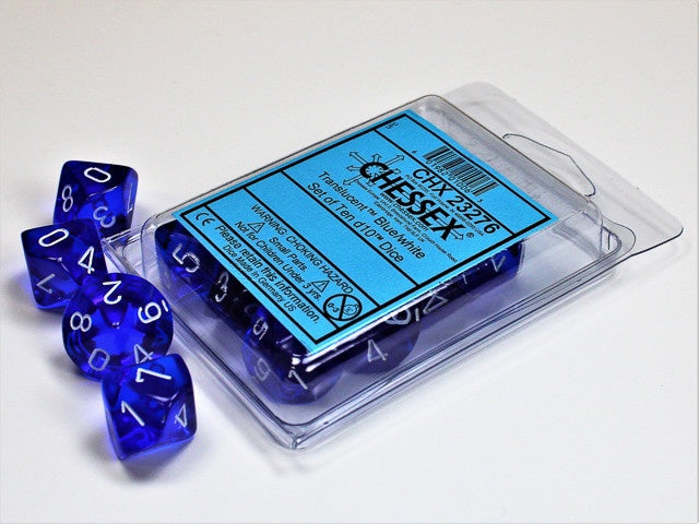 CHESSEX TEN D10 | TRANSLUCENT BLUE + WHITE