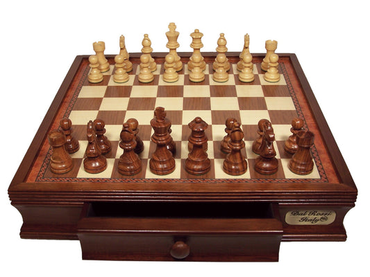 DAL ROSSI | CHESS SET 16'' 40cm BOX DRAWERS - WALNUT - BOARD AND PIECES