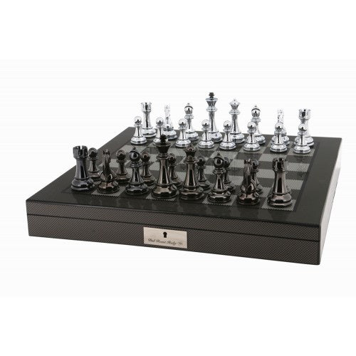 DAL ROSSI | CHESS SET - CARBON FIBRE BOARD - SILVER/TITANIUM PIECES