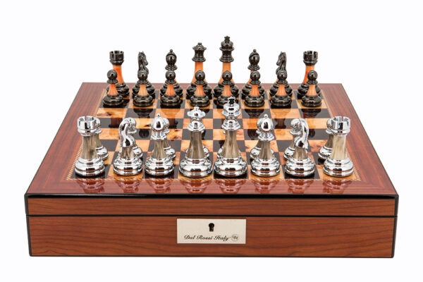 DAL ROSSI | CHESS SET WALNUT - METAL MARBLE PIECES - BOARD AND PIECES