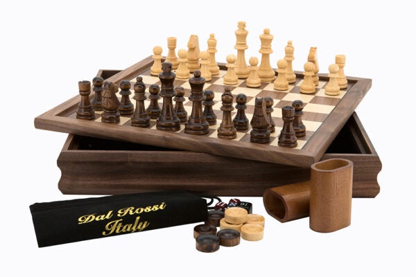 DAL ROSSI | CHESS/CHECKERS/BACKGAMMON 14" WALNUT